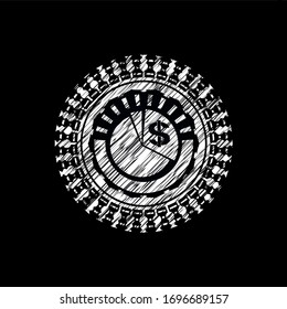 icono de gráfico dentro del emblema de pizarra escrito en una pizarra