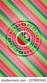 chart icon inside christmas colors style emblem.