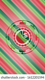 chart icon inside christmas colors emblem.