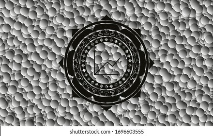 icono de gráfico dentro del emblema oscuro con fondo de burbujas grises. Retro. Ilustración vectorial. Detallado.