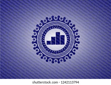 chart icon inside emblem with denim high quality background