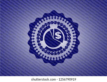 chart icon inside emblem with jean texture