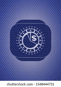 chart icon inside emblem with jean texture