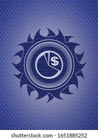 icono de gráfico dentro del emblema con fondo jean