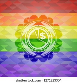 chart icon inside emblem on mosaic background with the colors of the LGBT flag
