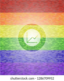 chart icon inside emblem on mosaic background with the colors of the LGBT flag