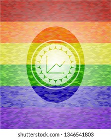 chart icon inside emblem on mosaic background with the colors of the LGBT flag