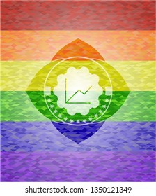 chart icon inside emblem on mosaic background with the colors of the LGBT flag