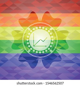 chart icon inside emblem on mosaic background with the colors of the LGBT flag