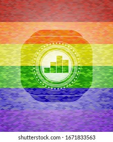 chart icon inside emblem on mosaic background with the colors of the LGBT flag
