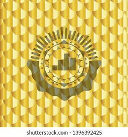 chart icon inside gold badge or emblem. Scales pattern. Vector Illustration. Detailed.