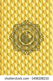 chart icon inside gold badge or emblem. Scales pattern. Vector Illustration. Detailed.