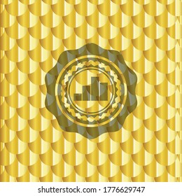 chart icon inside gold badge. Scales pattern. Vector Illustration. Detailed. 