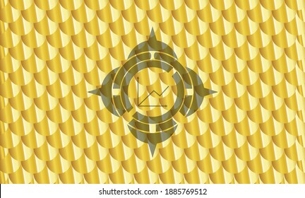 icono de gráfico dentro del emblema de oro o la placa. Patrón de escalas. Ilustración vectorial. Detallado. 