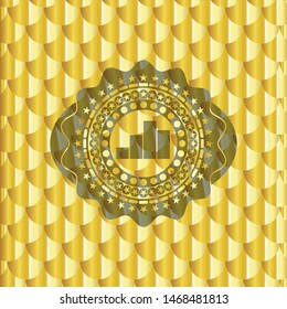 chart icon inside gold shiny emblem. Scales pattern. Vector Illustration. Detailed.