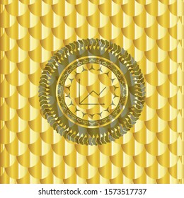 chart icon inside golden badge or emblem. Scales pattern. Vector Illustration. Detailed.