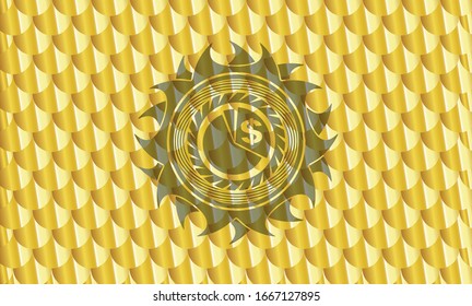 icono de gráfico dentro de la placa dorada o emblema. Patrón de escalas. Ilustración vectorial. Detallado.