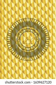 chart icon inside golden emblem. Scales pattern. Vector Illustration. Detailed.