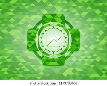 chart icon inside green emblem with triangle mosaic background