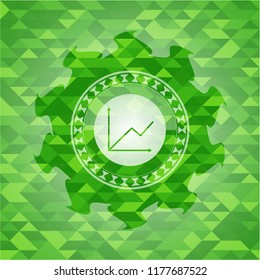 chart icon inside green emblem with mosaic ecological style background