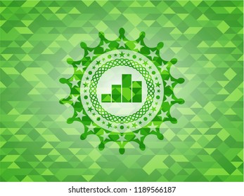 chart icon inside green emblem with mosaic background