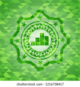 chart icon inside green emblem with mosaic ecological style background