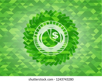 chart icon inside green emblem with triangle mosaic background
