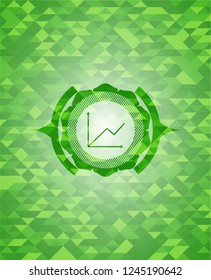 chart icon inside green emblem with triangle mosaic background