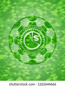 chart icon inside green emblem with triangle mosaic background