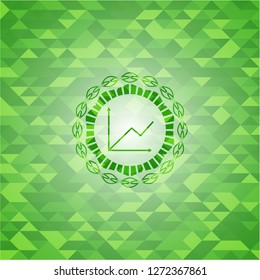 chart icon inside green emblem with mosaic ecological style background