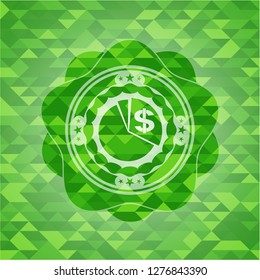 chart icon inside green emblem with triangle mosaic background