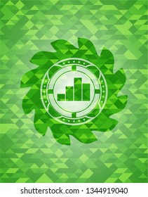 chart icon inside green emblem with mosaic background