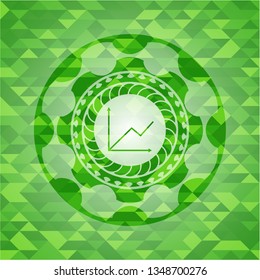 chart icon inside green emblem with mosaic ecological style background