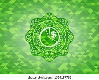 chart icon inside green emblem with mosaic ecological style background