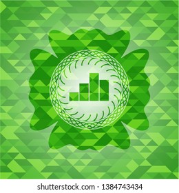 chart icon inside green emblem with triangle mosaic background
