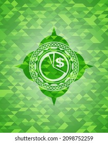 icono de gráfico dentro del emblema verde con fondo de mosaico triangular. 