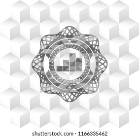 chart icon inside grey badge with geometric cube white background