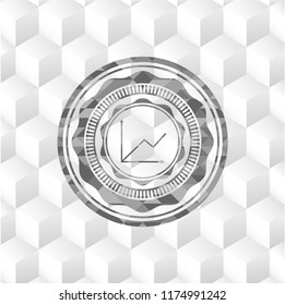 chart icon inside grey badge with geometric cube white background