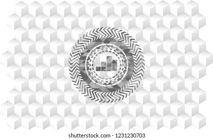 chart icon inside grey badge with geometric cube white background