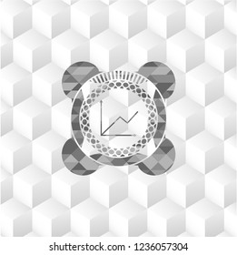 chart icon inside grey badge with geometric cube white background