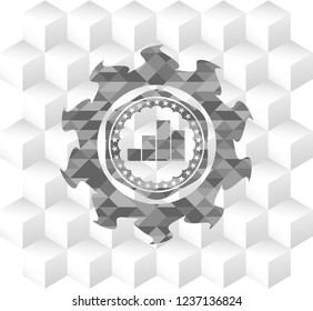 chart icon inside grey badge with geometric cube white background