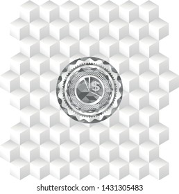chart icon inside grey badge with geometric cube white background