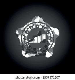 chart icon inside grey camouflage emblem