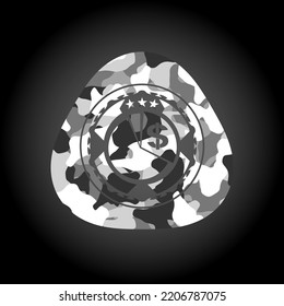 chart icon inside grey camouflaged emblem. 