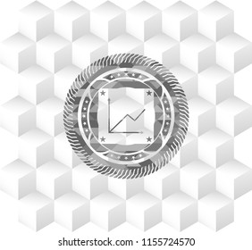 chart icon inside grey emblem with geometric cube white background