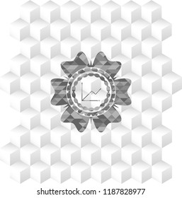 chart icon inside grey emblem with geometric cube white background