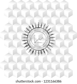 chart icon inside grey emblem with geometric cube white background