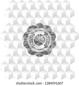 chart icon inside grey emblem with cube white background