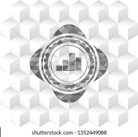 chart icon inside grey emblem. Vintage with geometric cube white background