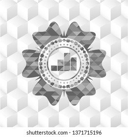 chart icon inside grey emblem. Vintage with geometric cube white background
